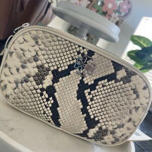 Tory Burch Black and Cream Snakeskin Cosmetic Case